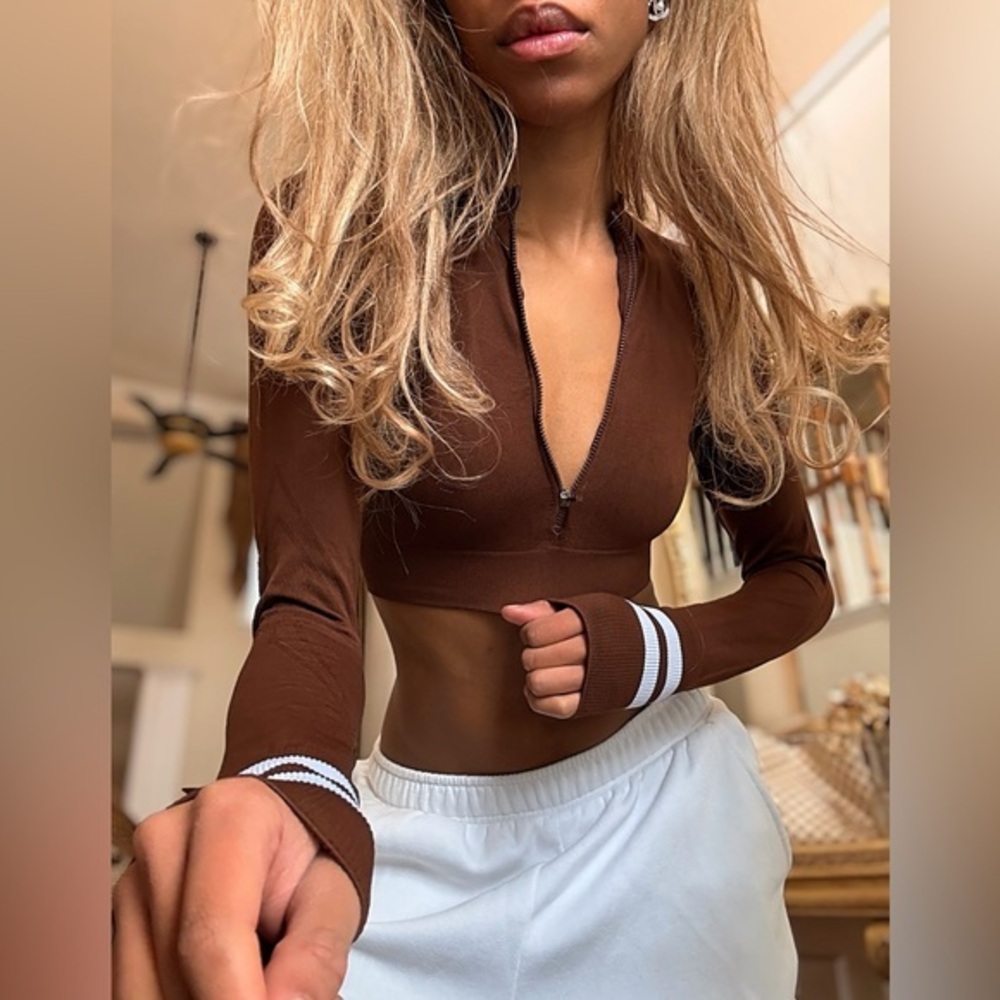 CDM Quarter Zip Mock Neck Crop Top